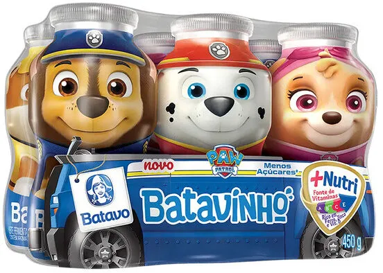Pack Leite Fermentado Desnatado Laranja Paw Patrol Batavo Batavinho Frasco 450g 6 Unidades