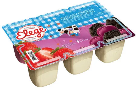 Bebida Láctea Fermentada Morango Ameixa Elegê Bandeja 540g 6 Unidades