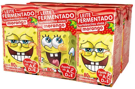 Leite Fermentado Desnatado Morango Bob Esponja Batavo Caixa 80g