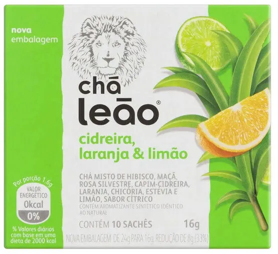 Chá Cidreira, Laranja Limão Chá Leão Caixa 16g 10 Unidades