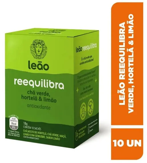 Chá Verde Hortelã E Limão Leão Reequilibra Caixa 18g 10 Unidades