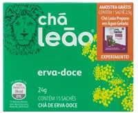Chá Erva Doce Chá Leão Caixa 24g 15 Unidades Grátis 1 Sachê 2,5g Chá Leão Preparo Em água Gelada