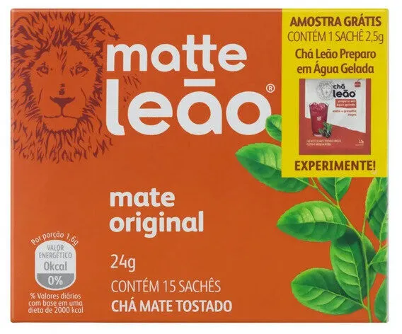 Chá Mate Tostado Original Matte Leão Caixa 24g 15 Unidades Grátis 1 Sachê 2,5g Chá Leão Preparo Em água Gelada