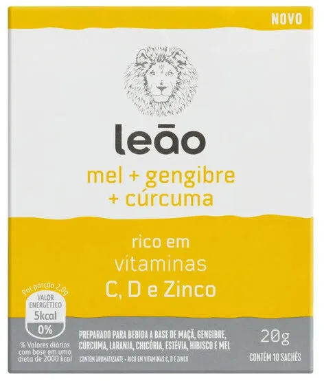 Chá Mel, Gengibre E Cúrcuma Leão Caixa 20g 10 Unidades