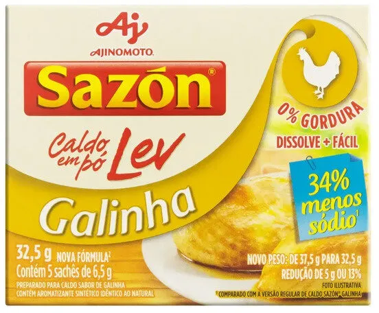 Caldo Pó Galinha Sazón Lev Caixa 32,5g 5 Unidades