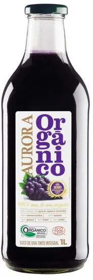 Suco Integral Orgânico Uva Tinto Aurora Garrafa 1l