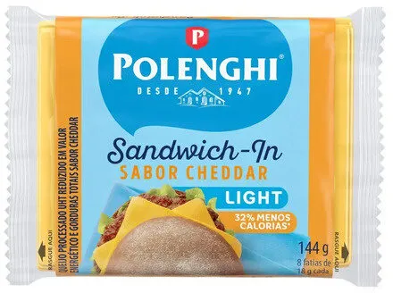 Queijo Processado Cheddar Light Polenghi Sandwich In 144g
