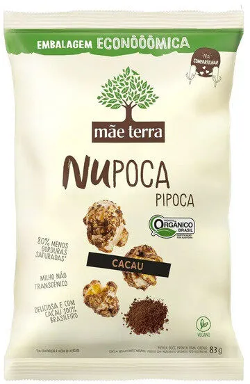 Pipoca Pronta Orgânica Cacau Mãe Terra Nupoca Pacote 83g Embalagem Econômica