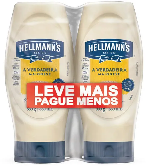 Pack Maionese Hellmanns Squeeze 2 Unidades 335g Cada Leve Mais Pague Menos