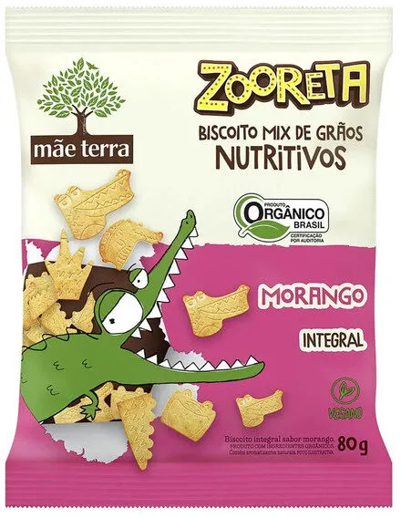 Biscoito Vegano Integral Orgânico Morango Mãe Terra Zooreta Pacote 80g