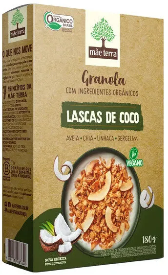 Granola Orgânica Lascas De Coco Mãe Terra Caixa 180g