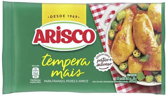 Tempero Pó Para Frango, Peixes E Arroz Arisco Tempera Mais Pacote 50g 10 Unidades