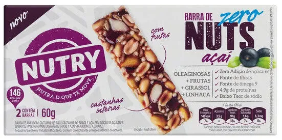 Pack Barra De Nuts Açaí Nutry Caixa 60g 2 Unidades