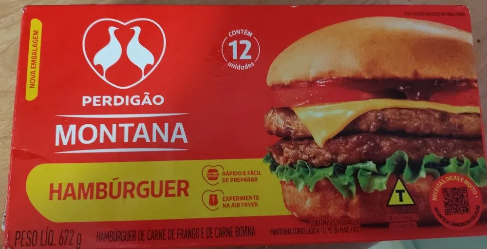 Hambúrguer De Carne De Frango E Bovina Perdigão Caixa 672g 12 Unidades