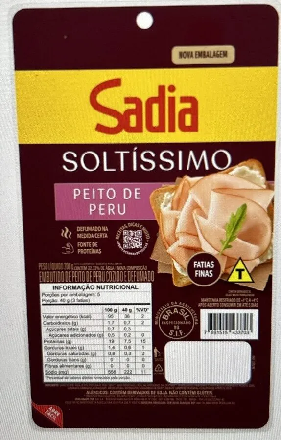 Peito De Peru Fatiado Defumado Sadia Soltíssimo 200g