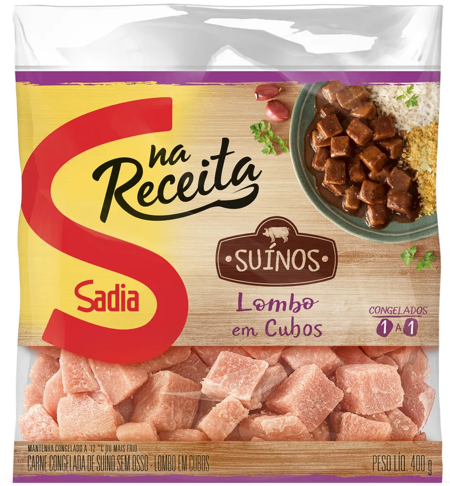 Lombo Suíno Em Cubos Congelado Sem Osso Sadia Na Receita 400g