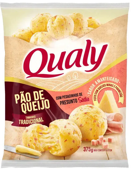 Pão De Queijo Congelado Amanteigado Com Presunto Qualy Pacote 375g