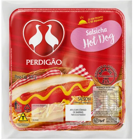 Salsicha Hot Dog Perdigão 500g 12 Unidades