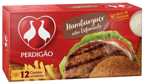 Hambúrguer De Carne De Ave E Bovina Defumado Perdigão Caixa 672g 12 Unidades