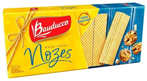 Biscoito Wafer Recheio Nozes Bauducco Pacote 140g