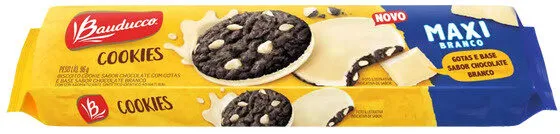 Biscoito Cookie Chocolate Com Gotas Cobertura Chocolate Branco Bauducco Maxi Pacote 96g
