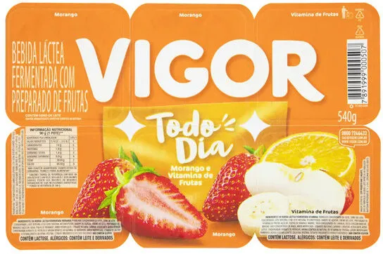 Bebida Láctea Fermentada Morango E Vitamina De Frutas Vigor Todo Dia Bandeja 540g 6 Unidades