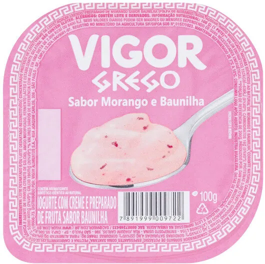 Iogurte Grego Morango E Baunilha Vigor Pote 100g