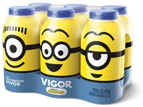 Pack Leite Fermentado Desnatado Minions Vigor Frasco 450g 6 Unidades