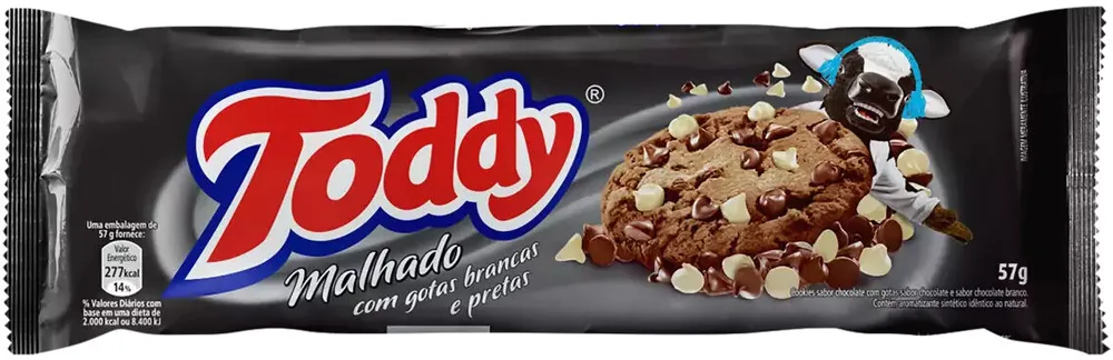 Biscoito Cookie Chocolate Malhado Com Gotas De Chocolate Branco E Preto Toddy Pacote 57g