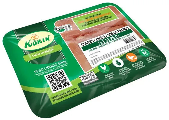 Filé De Peito De Frango Congelado Orgânico Sem Pele Sem Osso Korin 600g