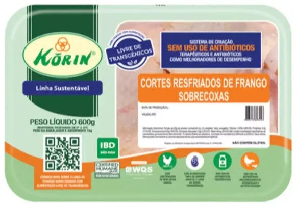 Sobrecoxa De Frango Resfriada Korin Livre De Transgênicos 600g