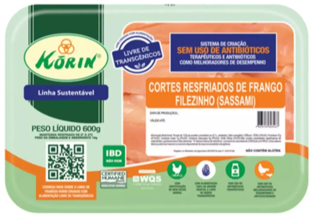 Filezinho Sassami De Frango Resfriado Sem Osso Korin Sustentável Livre De Transgênicos 600g