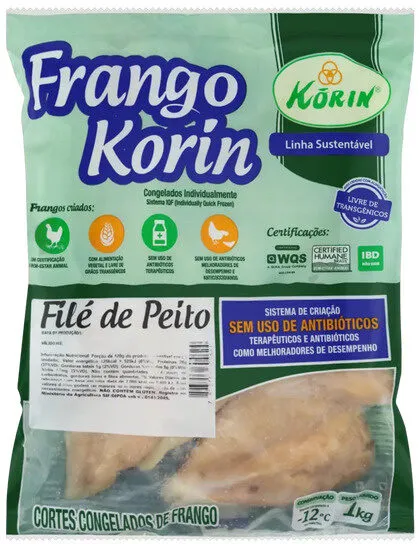 Filé De Peito De Frango Congelado Sem Osso Korin Sustentável Livre De Transgênicos 1kg