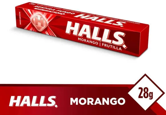 Bala Morango Halls Pacote 28g
