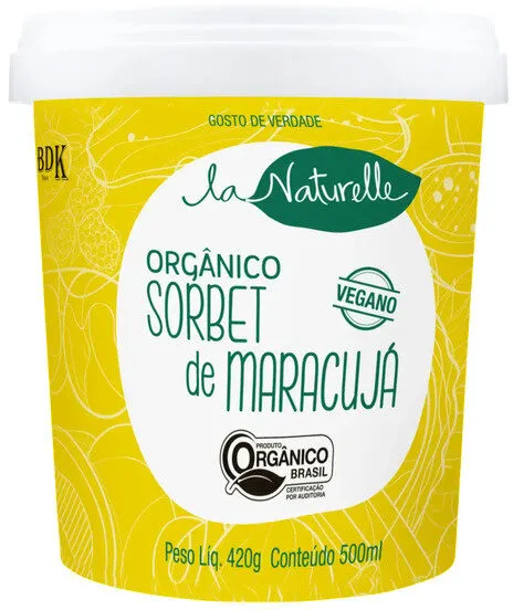 Sorbet Orgânico Maracujá Zero Lactose La Naturelle Pote 500ml