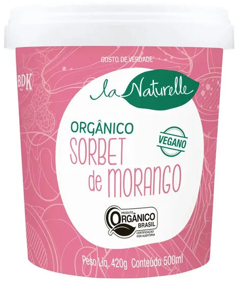 Sorbet Orgânico Morango Zero Lactose La Naturelle Pote 500ml