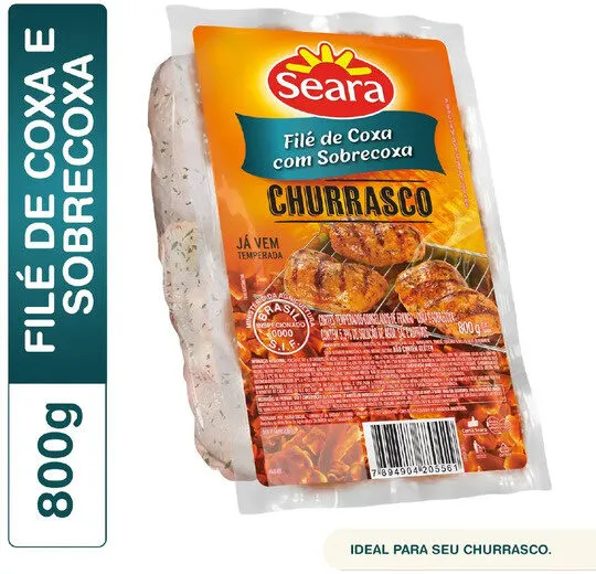 Filé De Coxa E Sobrecoxa De Frango Congelado Temperado Seara Churrasco 800g