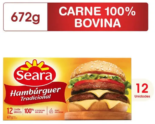 Hambúrguer De Carne Bovina Tradicional Seara Caixa 672g 12 Unidades