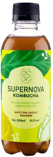 Kombucha Mate Com Limão E Gengibre Supernova Garrafa 300ml