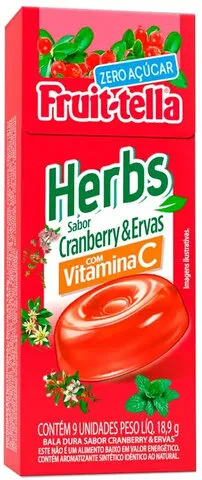 Bala Cranberry E Ervas Zero Açúcar Fruit Tella Caixa 18,9g