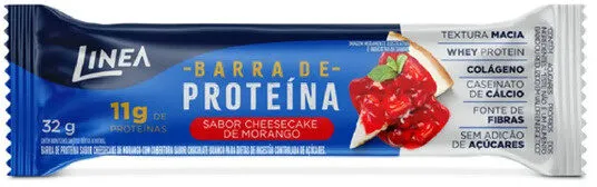 Barra De Proteína Cheesecake De Morango Cobertura Chocolate Branco Linea Pacote 32g
