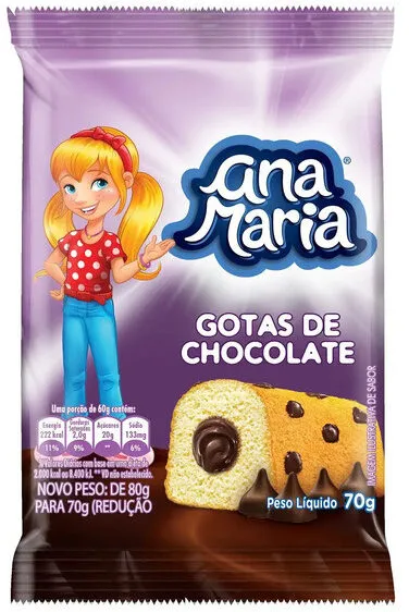 Bolo Baunilha Com Gotas De Chocolate Recheio Chocolate Ana Maria Pacote 70g
