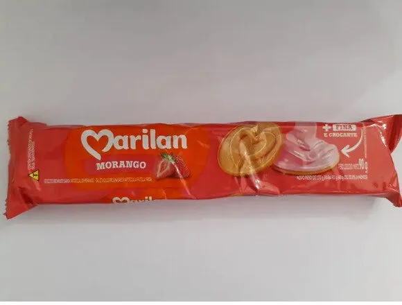 Biscoito Recheio Morango Marilan Pacote 90g
