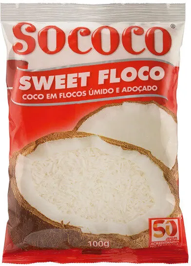 Coco Ralado úmido Adoçado Em Flocos Sococo Sweet Floco Pacote 100g
