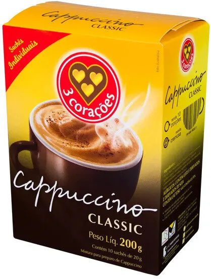 Cappuccino Solúvel Classic 3 Corações Caixa 200g 10 Unidades