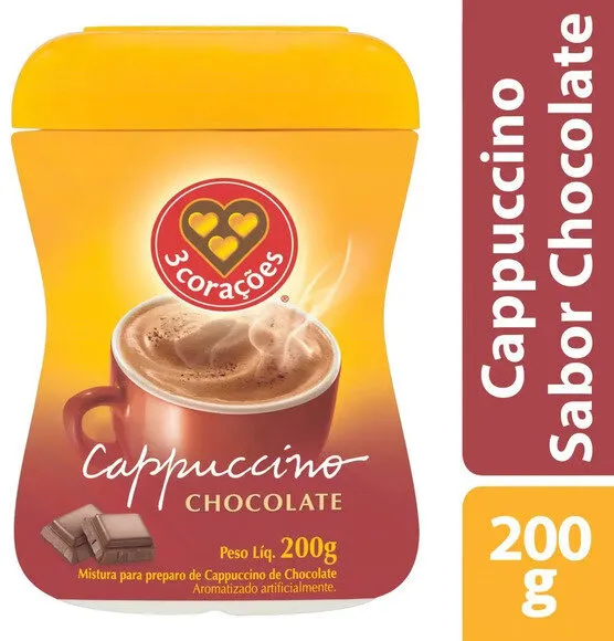 Cappuccino Solúvel Chocolate 3 Corações Pote 200g