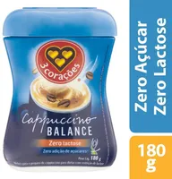 Cappuccino Solúvel Zero Lactose 3 Corações Balance Pote 180g