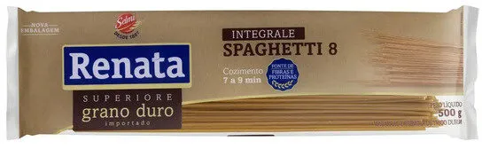Macarrão De Sêmola De Trigo Grano Duro Integral Espaguete 8 Renata Superiore Pacote 500g