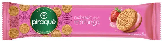 Biscoito Recheio Morango Piraquê Pacote 76g