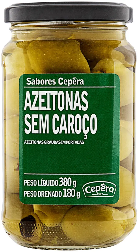 Azeitona Verde Em Conserva Graúda Sem Caroço Sabores Cepêra Vidro 180g